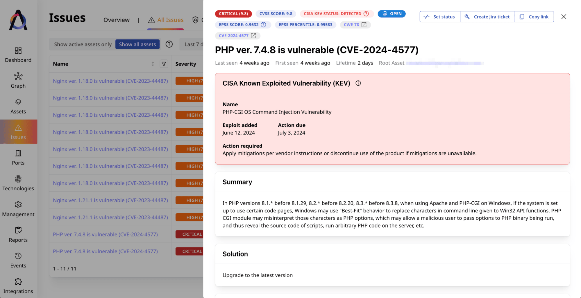 Attaxion shows detailed CISA KEV information for every CVE