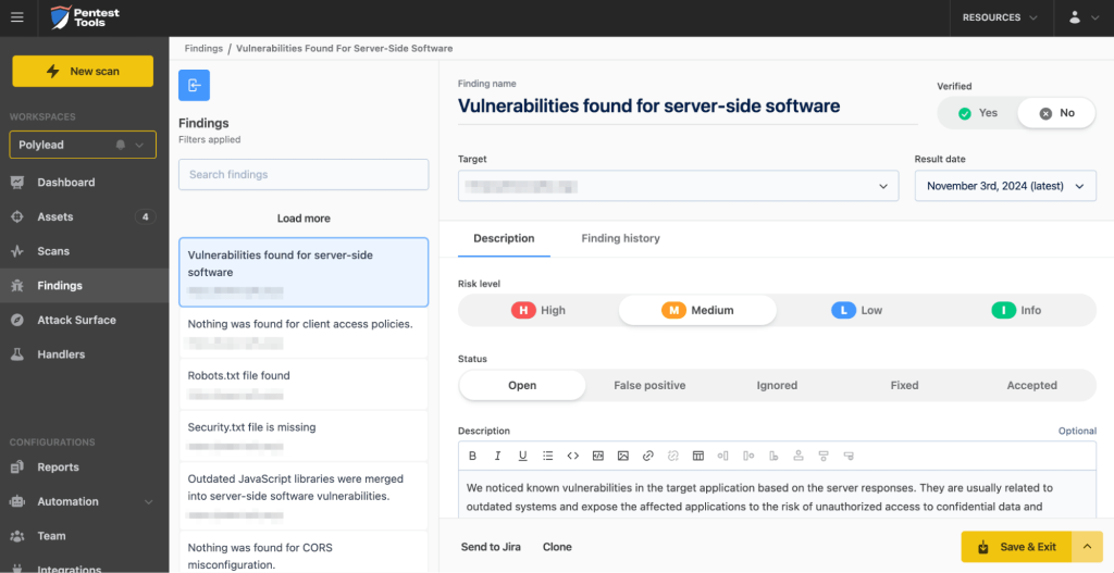 Crafting vulnerability reports in Pentest Tools