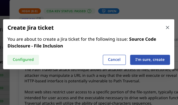 Attaxion: create Jira tickets dialog box