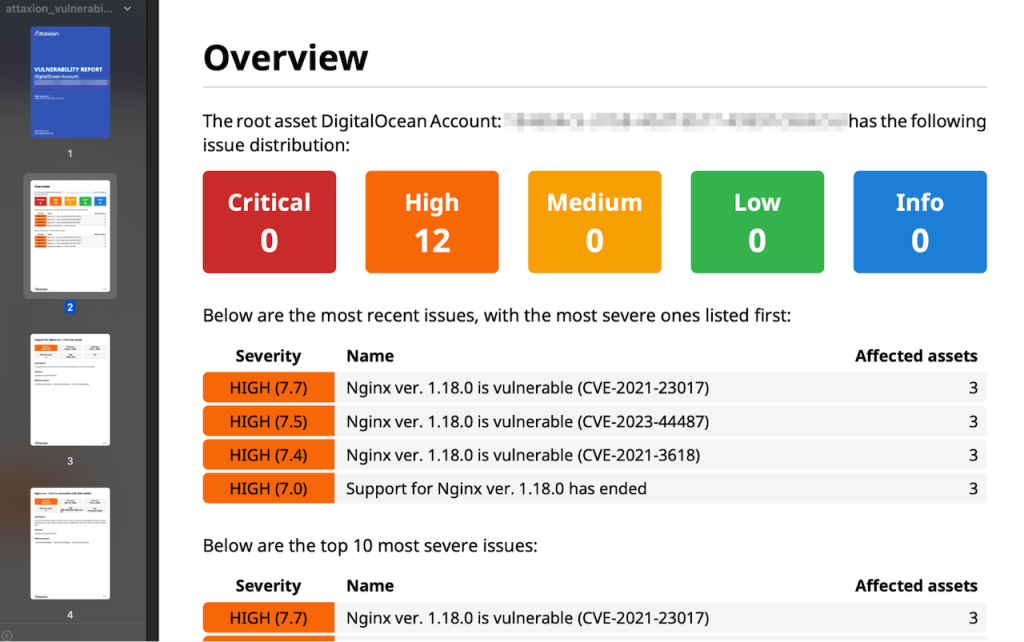 Attaxion can create reports for individual assets