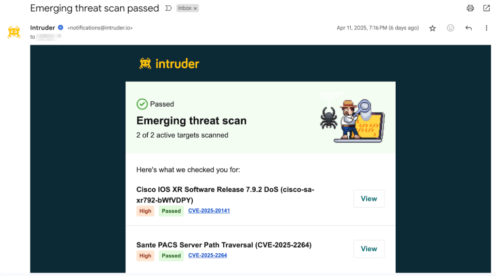 Intruder.io: emerging threat notifictaion