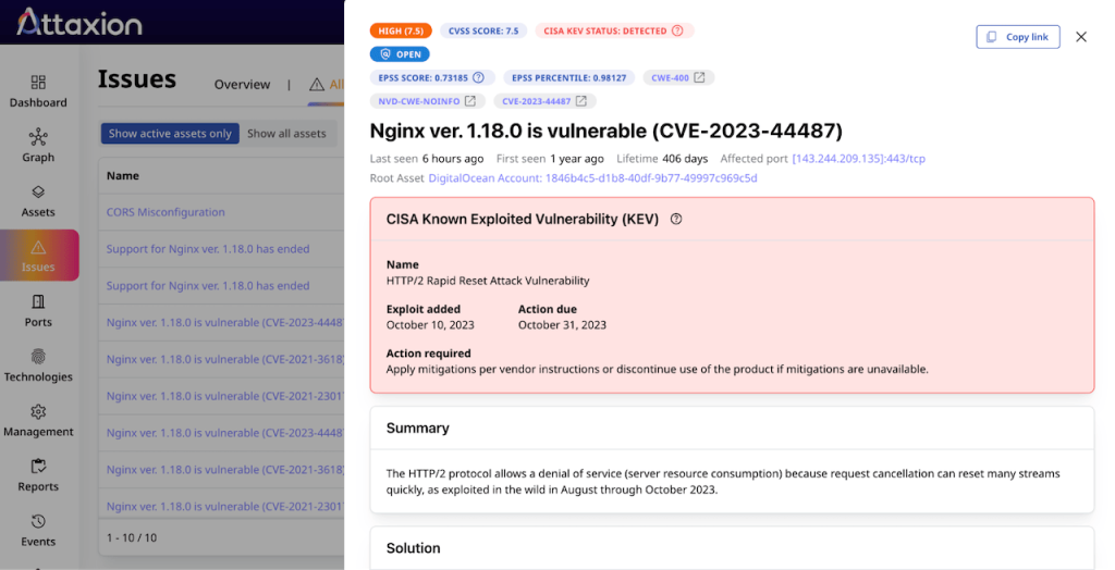 Attaxion offers EPSS scores and CISA KEV data for all CVE vulnerabilities