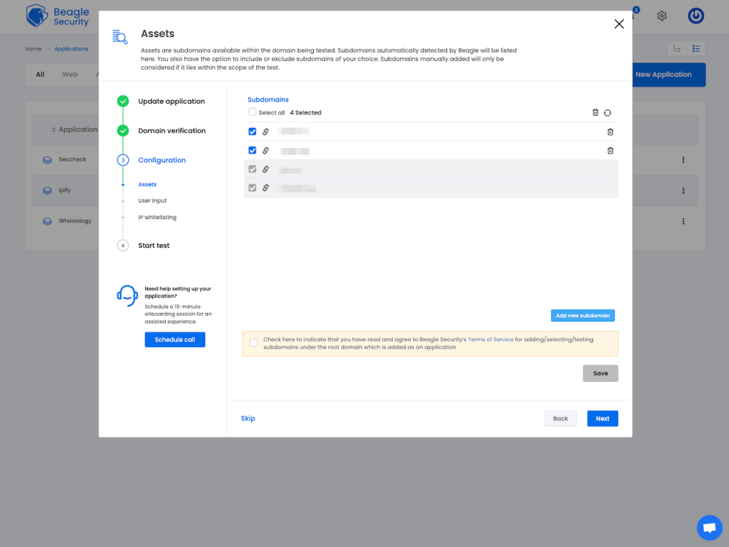 Beagle Security performs a quick subdomain enumeration during the configuration stage