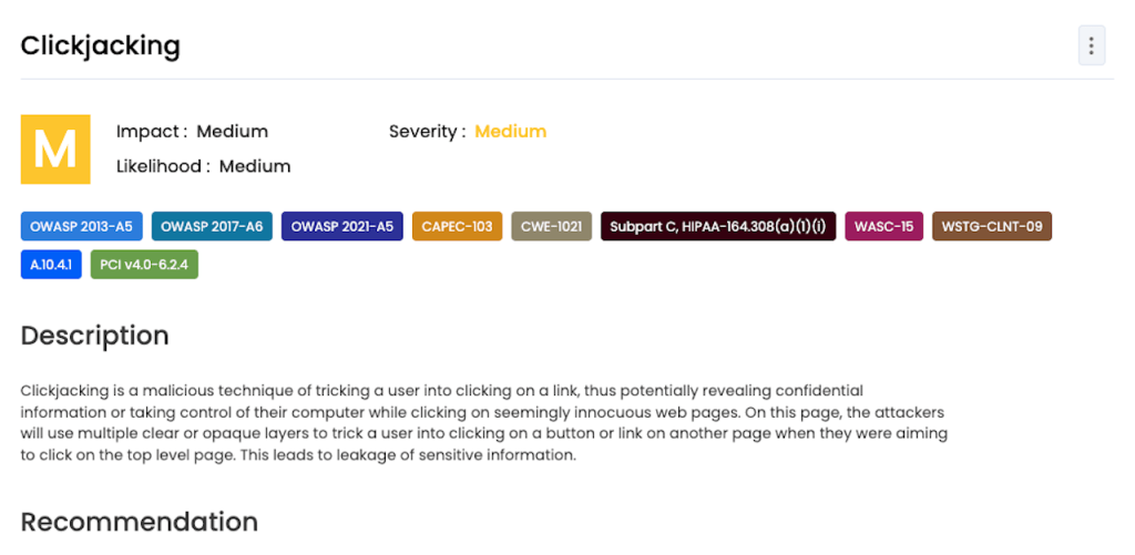 Beagle Security labels vulnerabilities by the lists they appear in