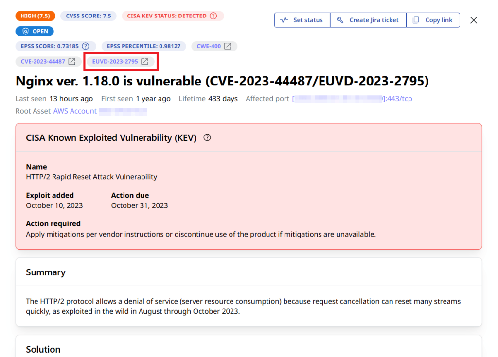Attaxion has an EUVD integration. Screenshot