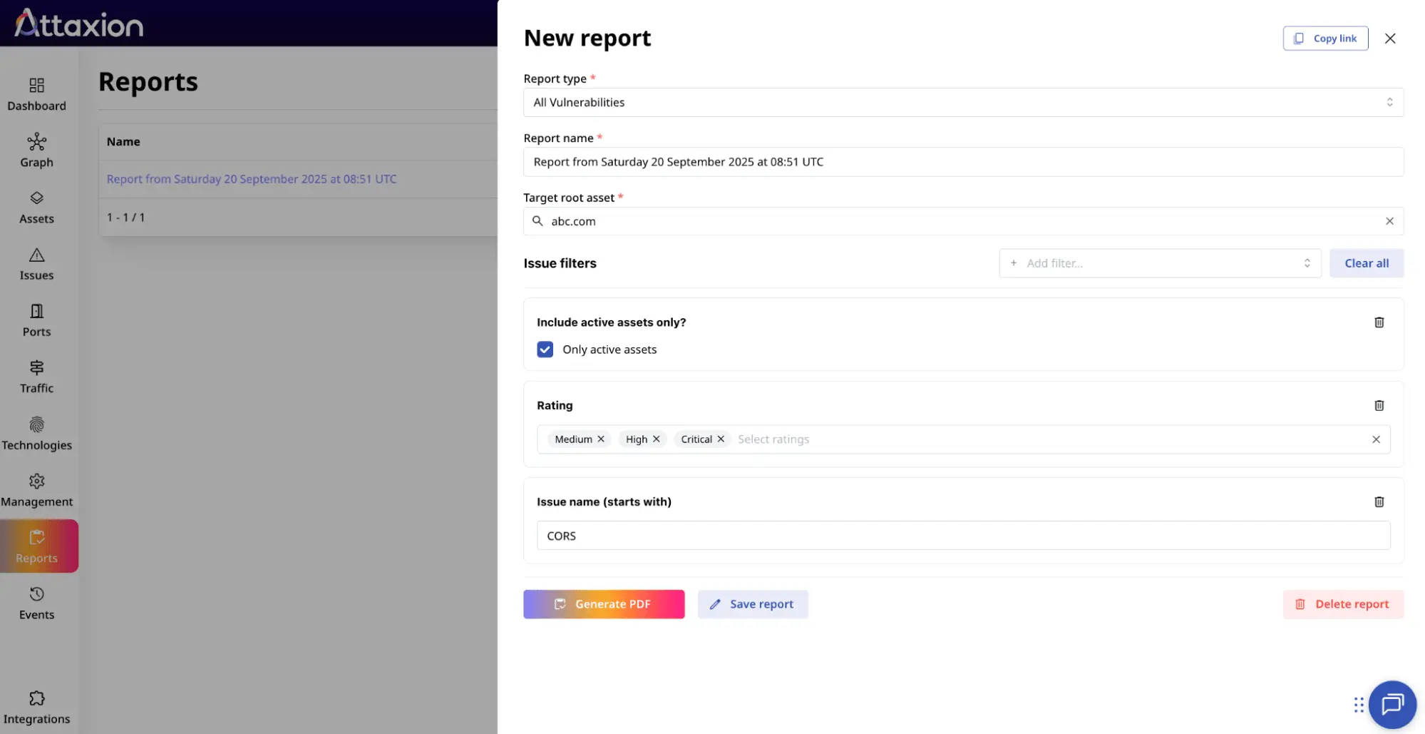 Attaxion offers customizable reports (screenshot)