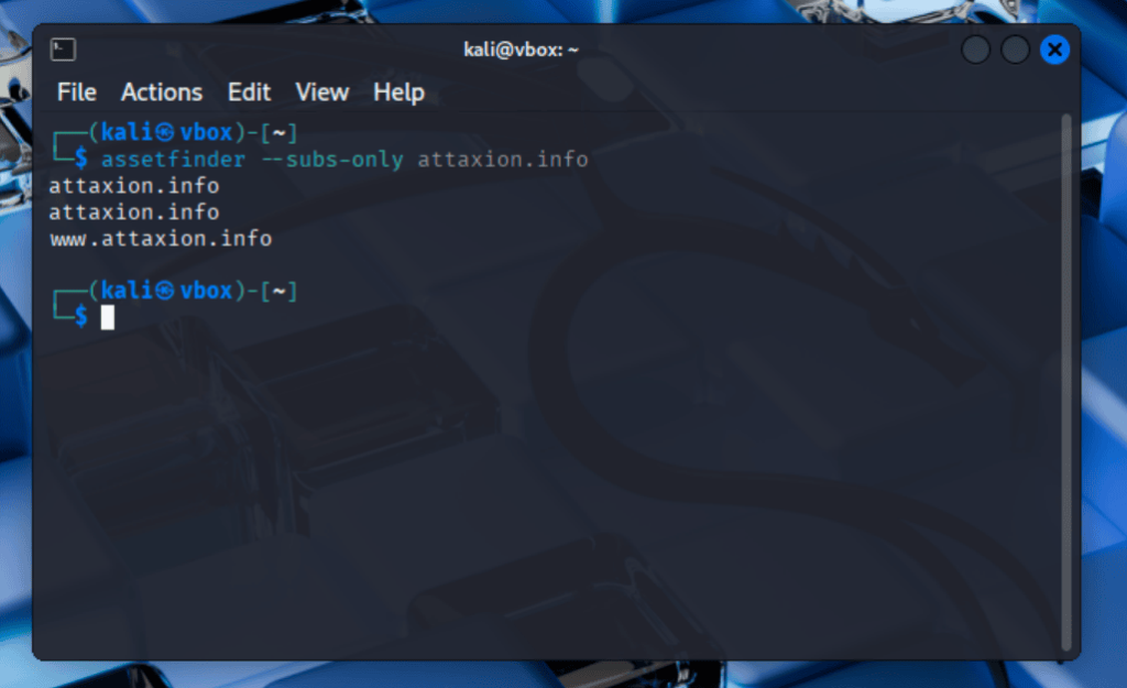 Assetfinder in Kali Linux screenshot