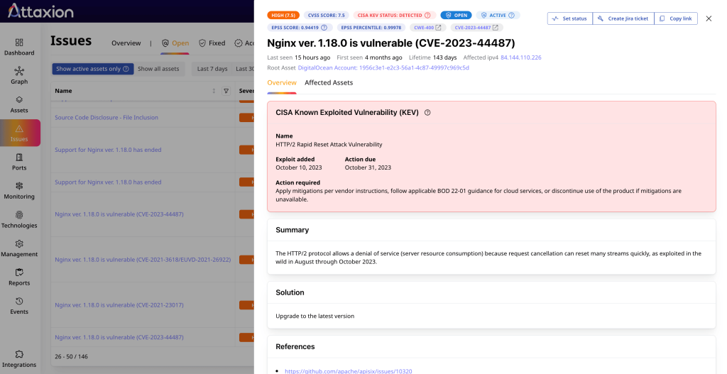 Attaxion adds CVSS, EPSS, and CISA KEV data to each CVE