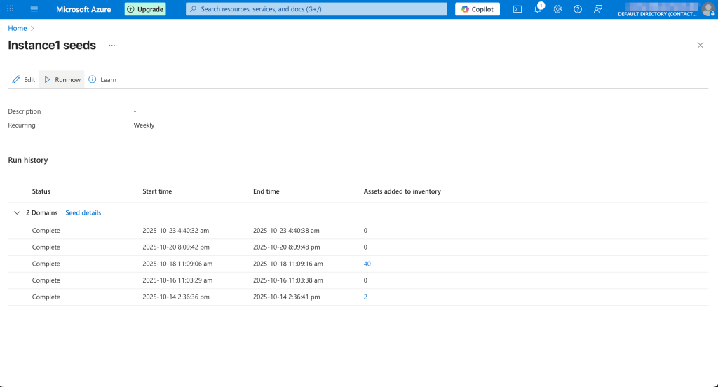 Defender EASM offers to manually trigger a discovery scan