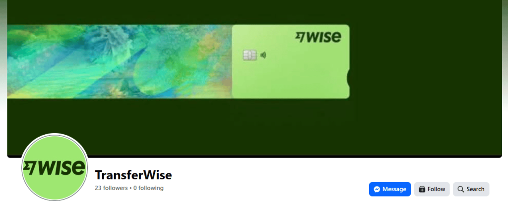 Screenshot of a Facebook page impersonating Wise