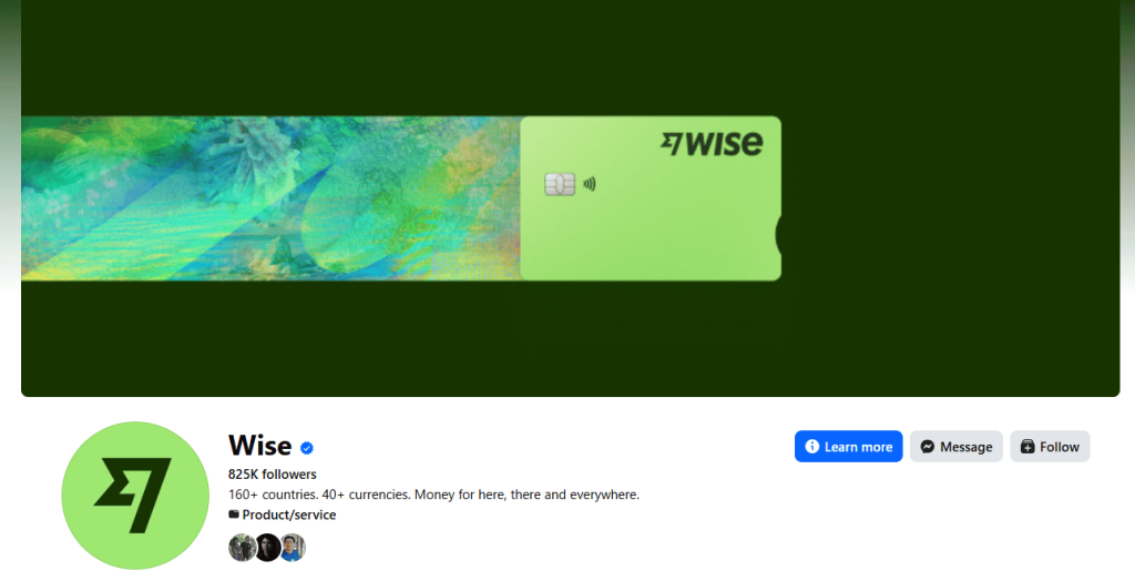 Screenshot of real Wise's Facebook page