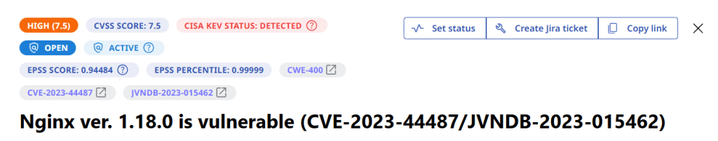 an issue with high EPSS that is known to be exploited (CISA KEV) – as seen in Attaxion
