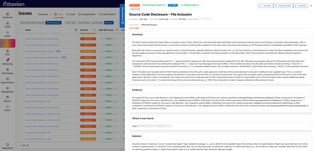 Example of a source code disclosure vulnerability with file inclusion discovered by Attaxion