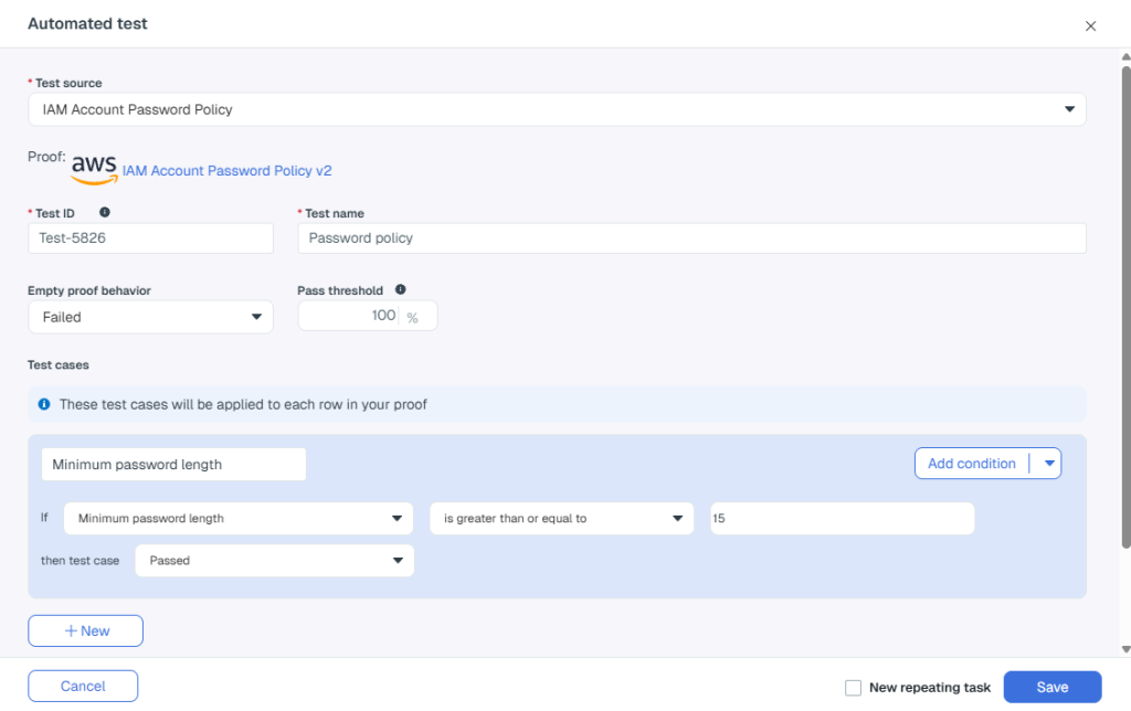 Hyperproof test settings screenshot