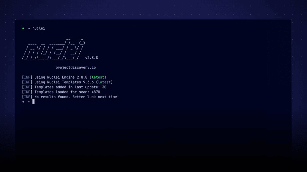 Nuclei command-line scan output showing the engine version and loaded templates